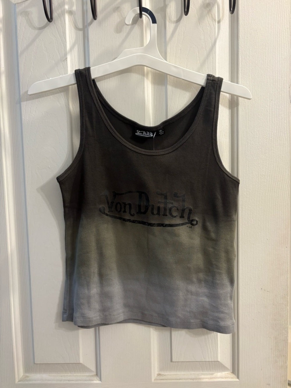 Von Dutch Black to Light Gray Ombre Ribbed Tank Top